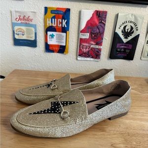 Nine West Wild Girl Gold Glitter Flats Sz 9.5 Shoes David Bowie Inspired
